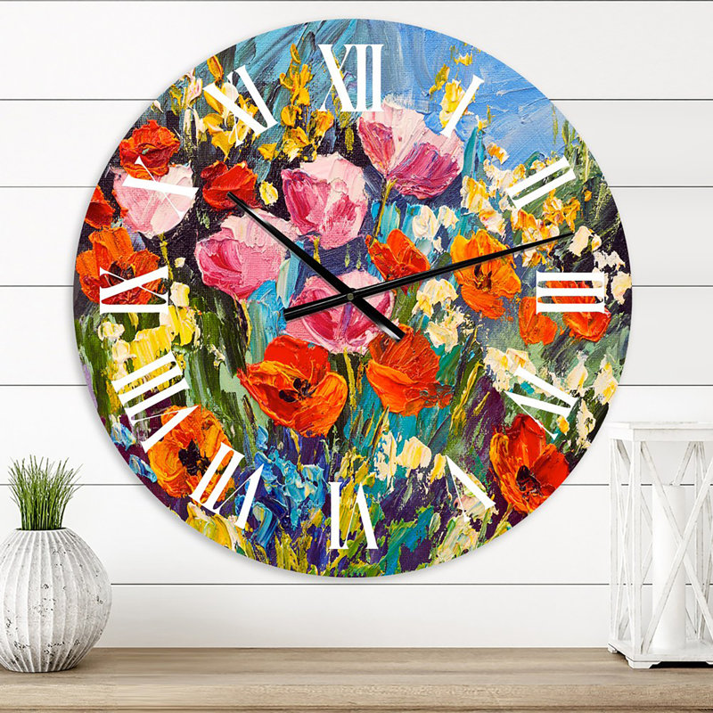 Fleurs printanières colorées - Horloge murale traditionnelle, Petit