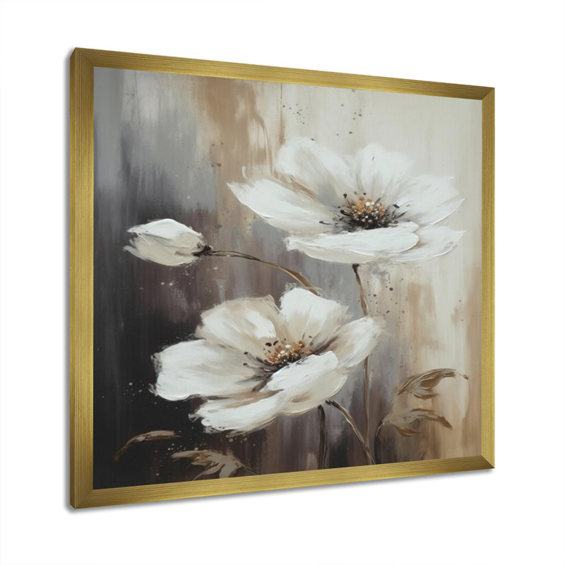 " White Brown Hibiscus Blossoms II ", 36" H x 36" W x 1.5" D, Gold Picture Framed
