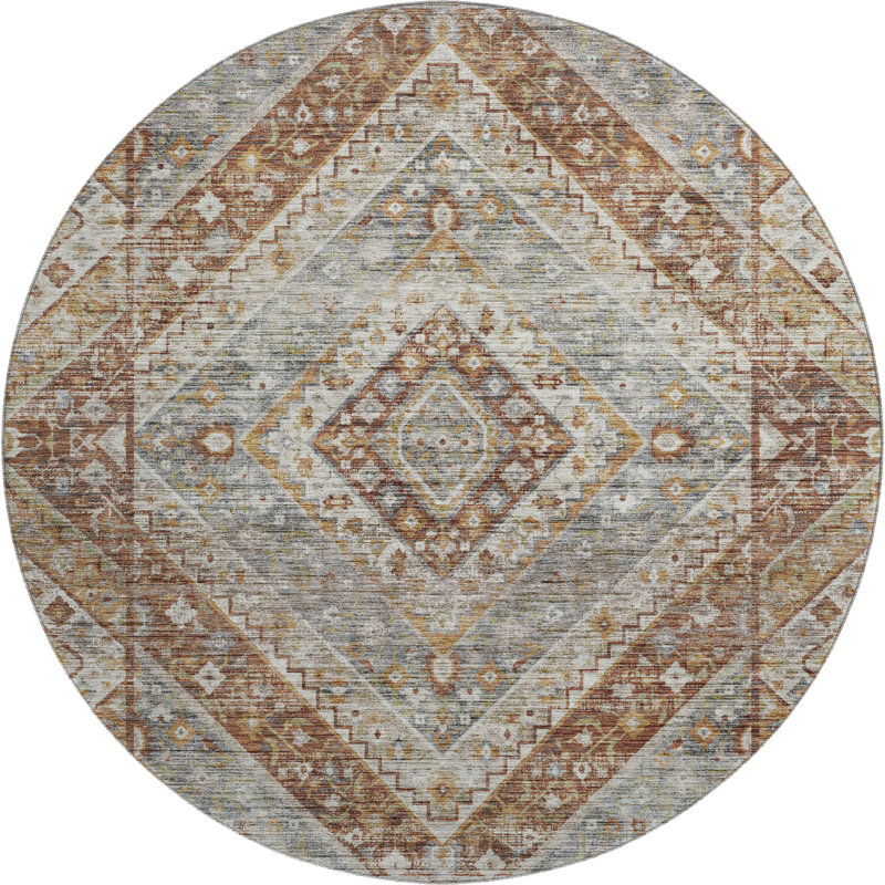 Premium Machine Washable Mayfield AMF2195 geometric Rug, Paprika, 8' Round