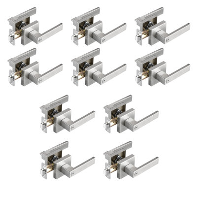 Poignées de porte en nickel satiné, poignées de porte intérieures sans clé, leviers de porte carrés, serrures de porte robustes pour salle de bain, leviers plats réversibles