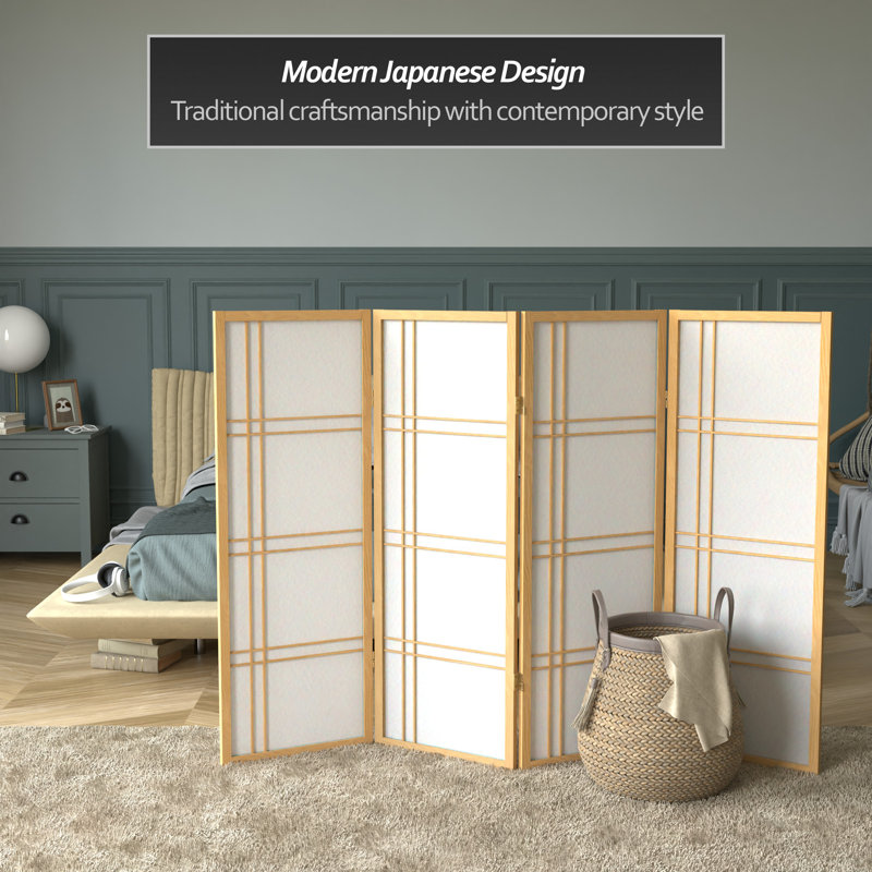 70" H Short Folding Screen, 4, Natural