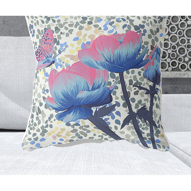 Coussin décoratif à motif floral 28 po x 28 po, Motif floral rose