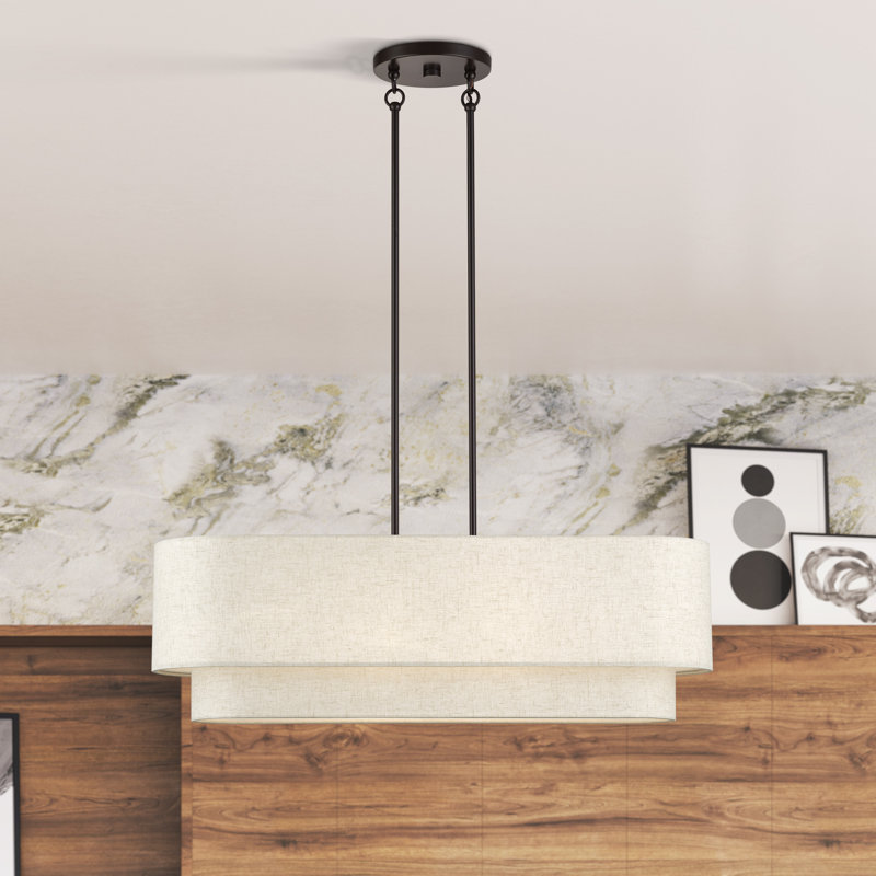 Grand lustre linéaire en bronze anglais à 4 lumières Aselin, Bronze, H 20,5 po x l 10 po x P 36 po, Quatre lumières