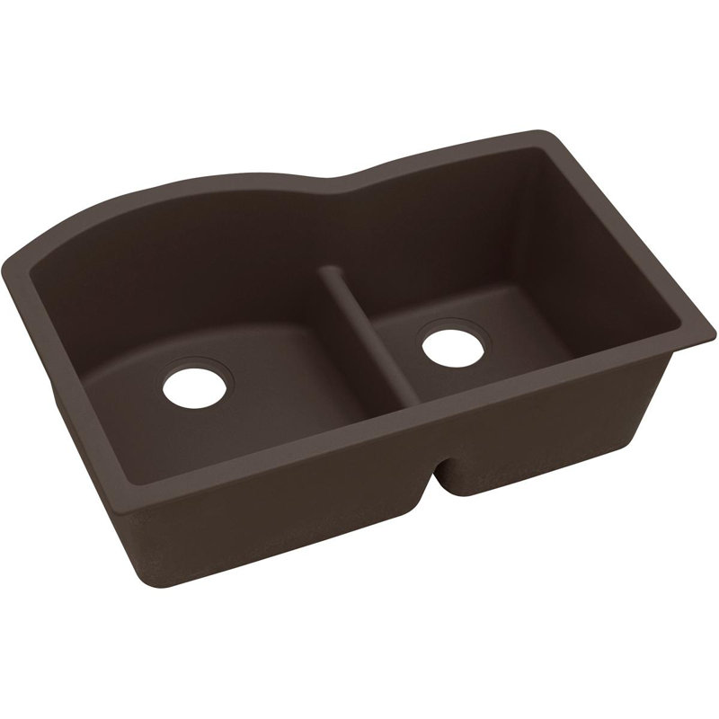 Quartz Luxe 33" L x 22" W Double Basin Undermount Kitchen Sink, Chestnut