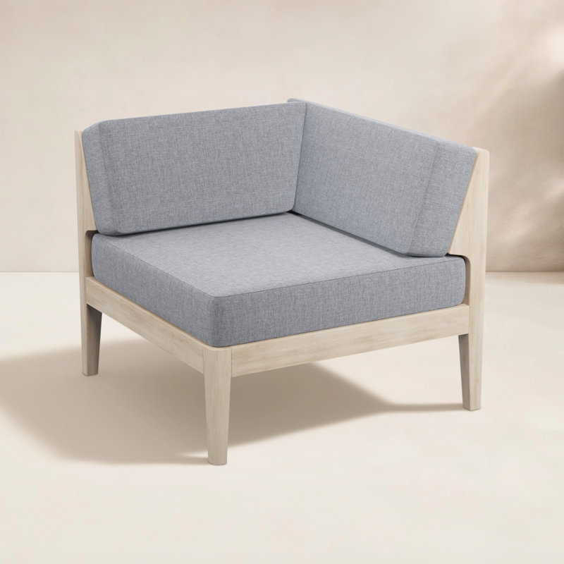 Deloris Acacia Outdoor 30" Corner Chair with Cushions, Natural