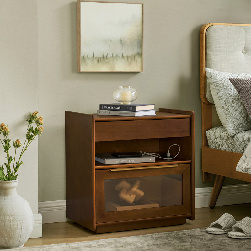 Table d'appoint de style Mid-Century moderne avec station de charge et trou de sortie et 4 tiroirs