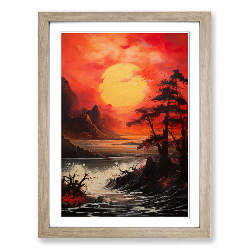 Japanese Sunset Gestural - Framed Print, 64cm H x 46cm W x 2cm D, Oak 