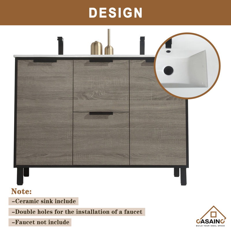 Ensemble de meuble-lavabo double 48 po Dajuon, Chêne