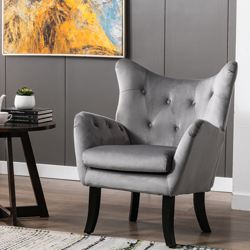 Neuman Velvet Wingback Chair, Grey