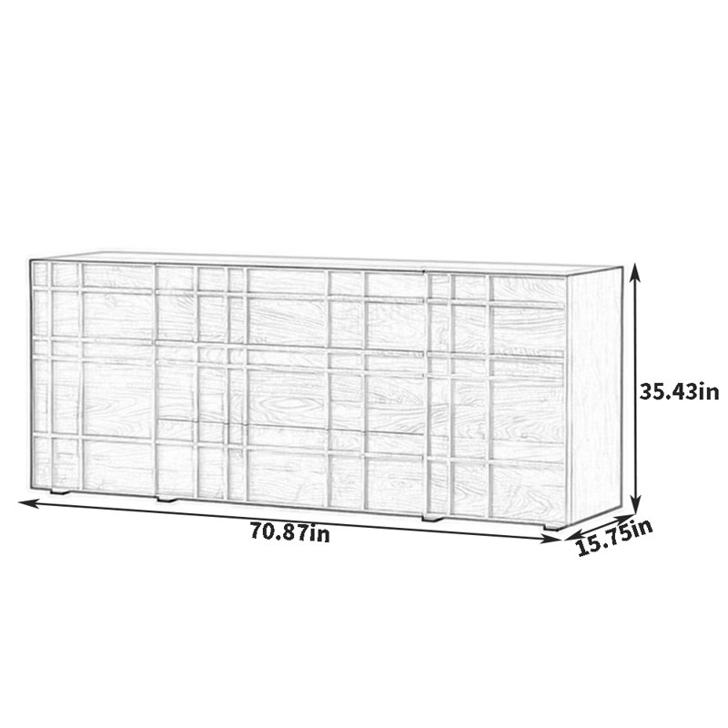 Buffet rétro et sophistiqué, Noir, H 35,43 po x L 70,87 po x l 15,75 po