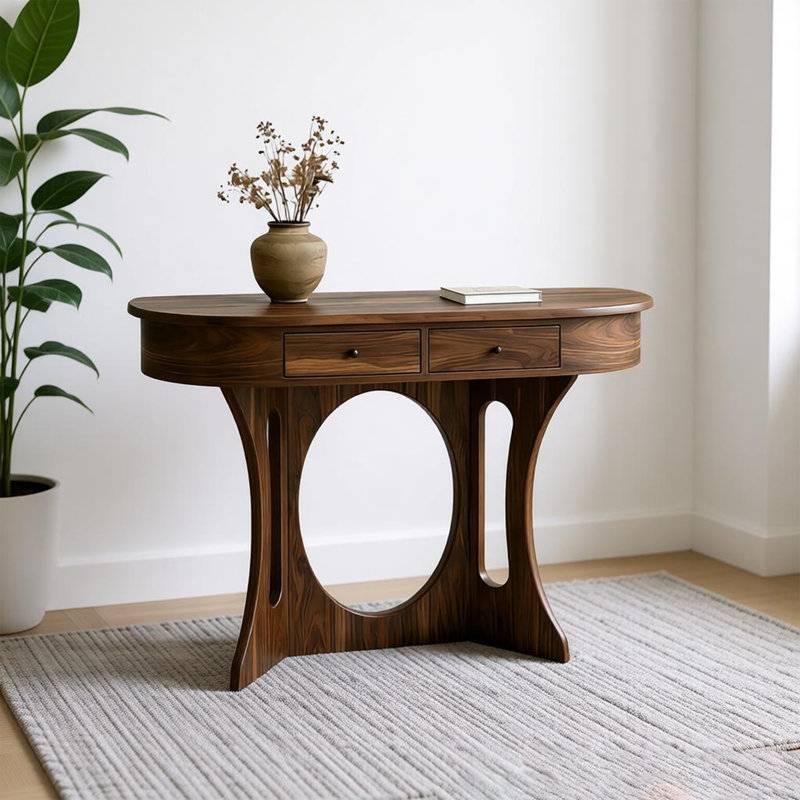 Nouvelle table d'entrée semi-circulaire de style chinois, 35.43" H x 39.37" W x 14.96" D