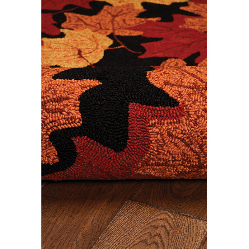 Millbrook Floral Handmade Tufted Black/Red/Orange Area Rug, Rectangle 8' x 10'
