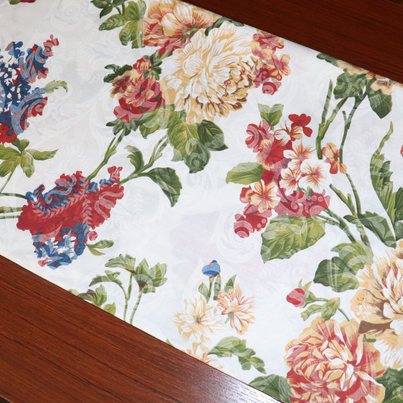 Vintage Floral Large Roses Print Table Runner, 120" Rectangle