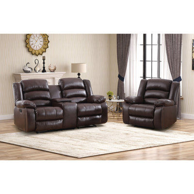 Lamyiah 2-Piece Modern and Soft Vegan Leather Manual Reclining Living Room Set with Cup Holders and Console -  Latitude RunÂ®, DA52299023514B5291AA51182FFF0761