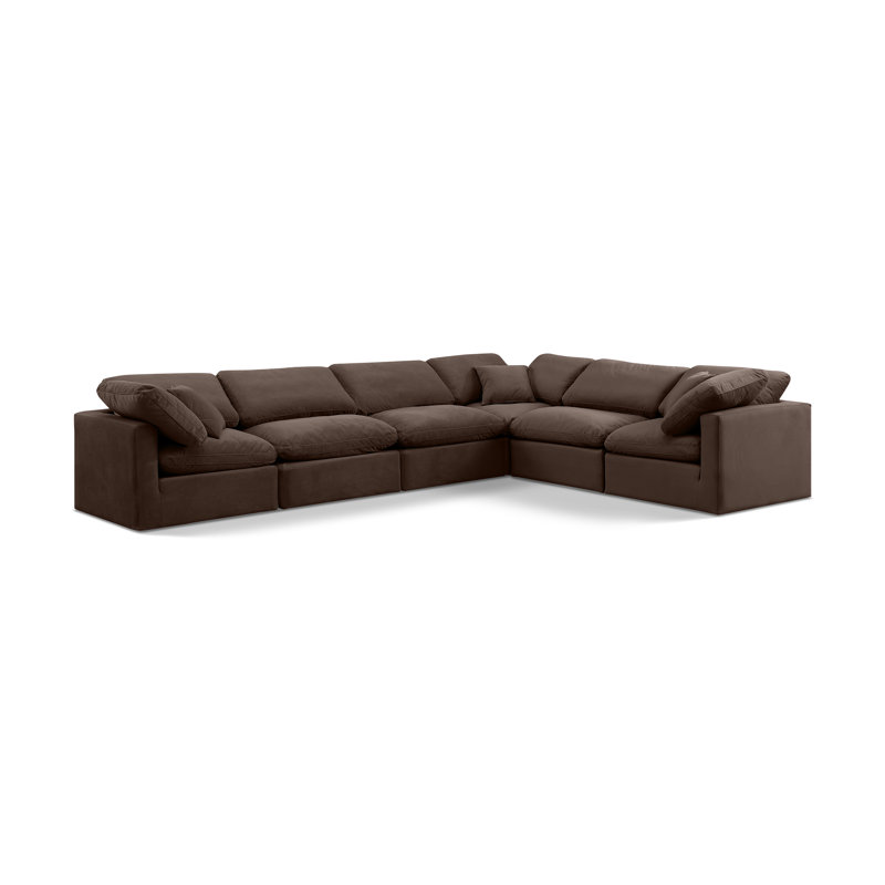 Canapé modulaire en velours 6 pièces Hinami, Velours brun