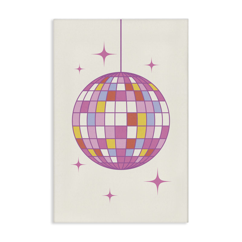 Art mural pastel boule disco par Nataly White, H 24 po x l 16 po