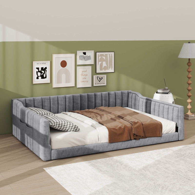 Cozy Daybed With Convenient Side Storage Pockets, Gray, Full
