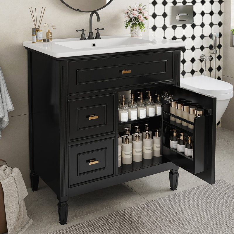 Meuble-lavabo 30 po avec lavabo, Noir