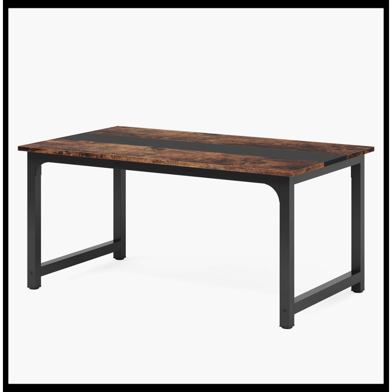 Table de conférence simple, bureau d'ordinateur de table de réunion rectangulaire, Brun rétro