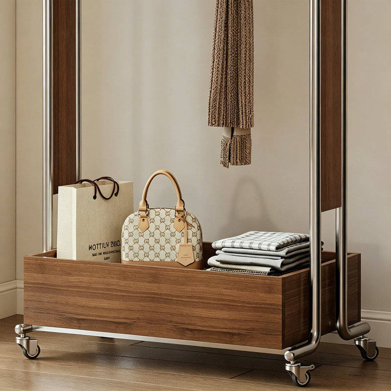 Portemanteaux double avec bac de rangement, Walnut