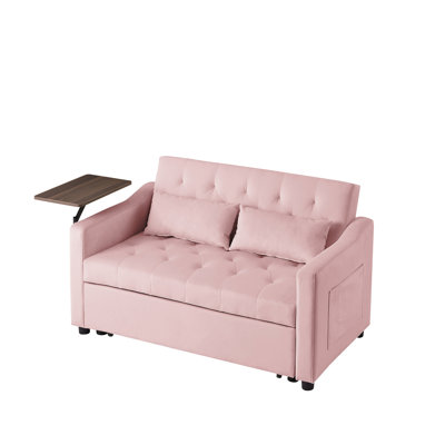 Élégant lit en velours rose - se transforme en lit, réglage à 3 positions, siège rembourré de mousse, structure en bois, processus d'assemblage simple pour la détente et le confort convertit des positions réglables, revêtement doux,