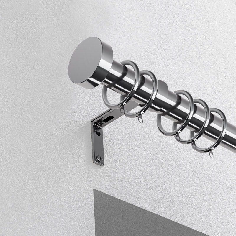 Steel 2.8cm Single Curtain Pole, Chrome, 5cm H x 240cm W x 13cm D