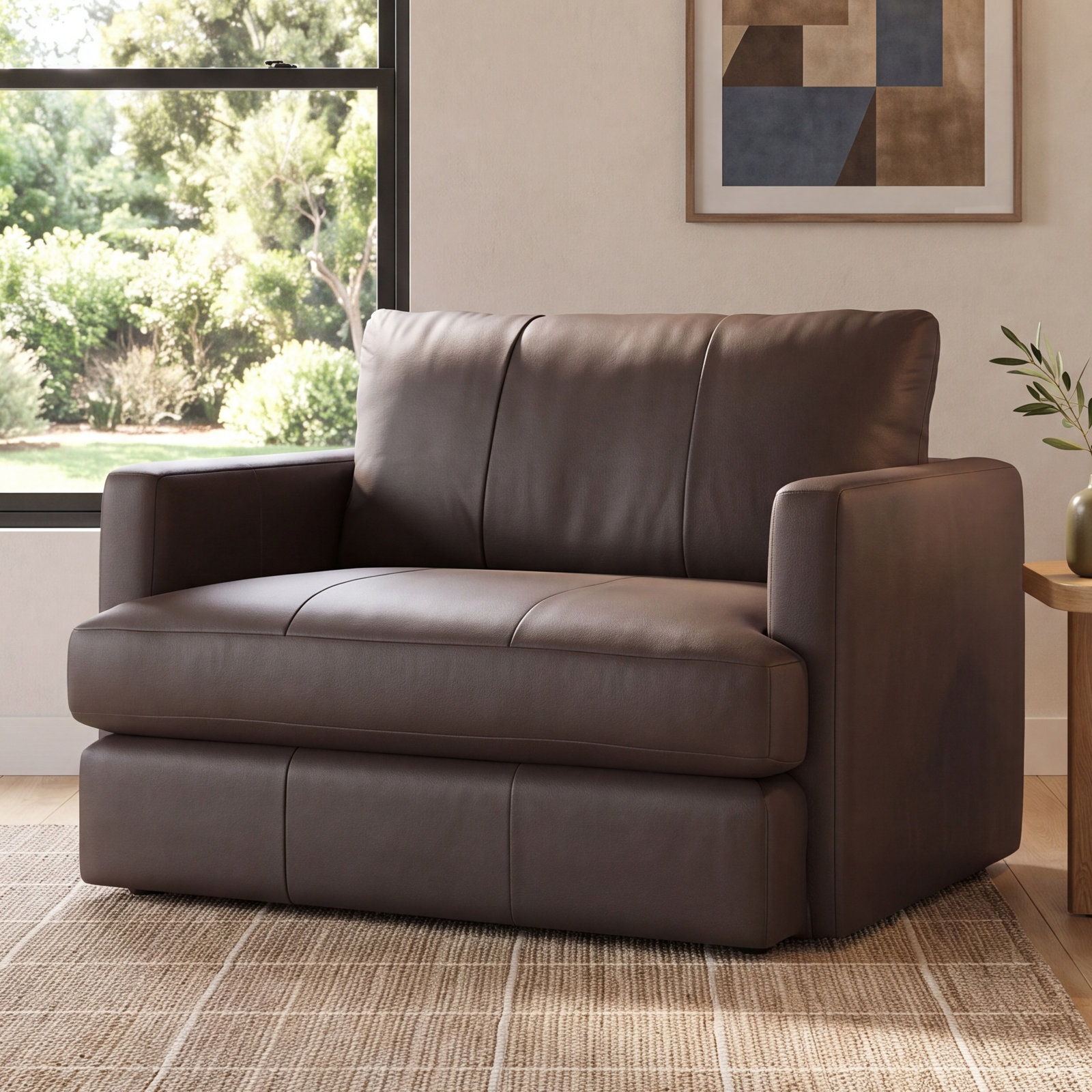 Fletcher Upholstered Armchair, Bark Top Grain Leather