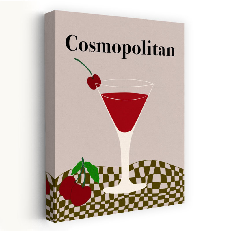 Art mural cosmopolite, cocktail, chic, classique, rétro, cerise, H 48 po x l 32 po