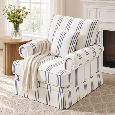 Skirted Swivel Accent Chair with Roll Arm