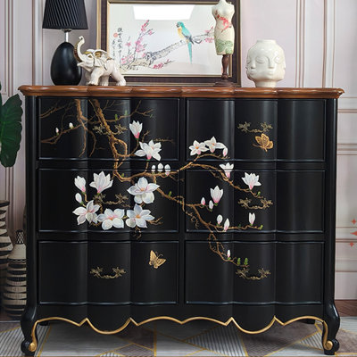 Vintage Hand-Painted Accent Chest with 6 Drawers