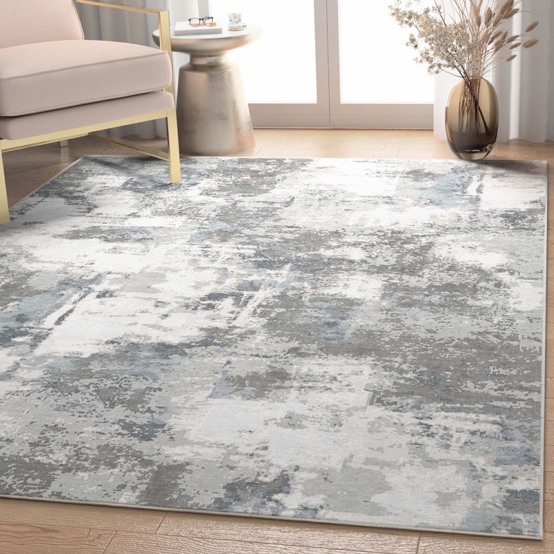 Nuzzo Marrakech Mid-Century Modern Brushstroke Flat-Weave Gray Area Rug, Rectangle 5'3" x 7'3"