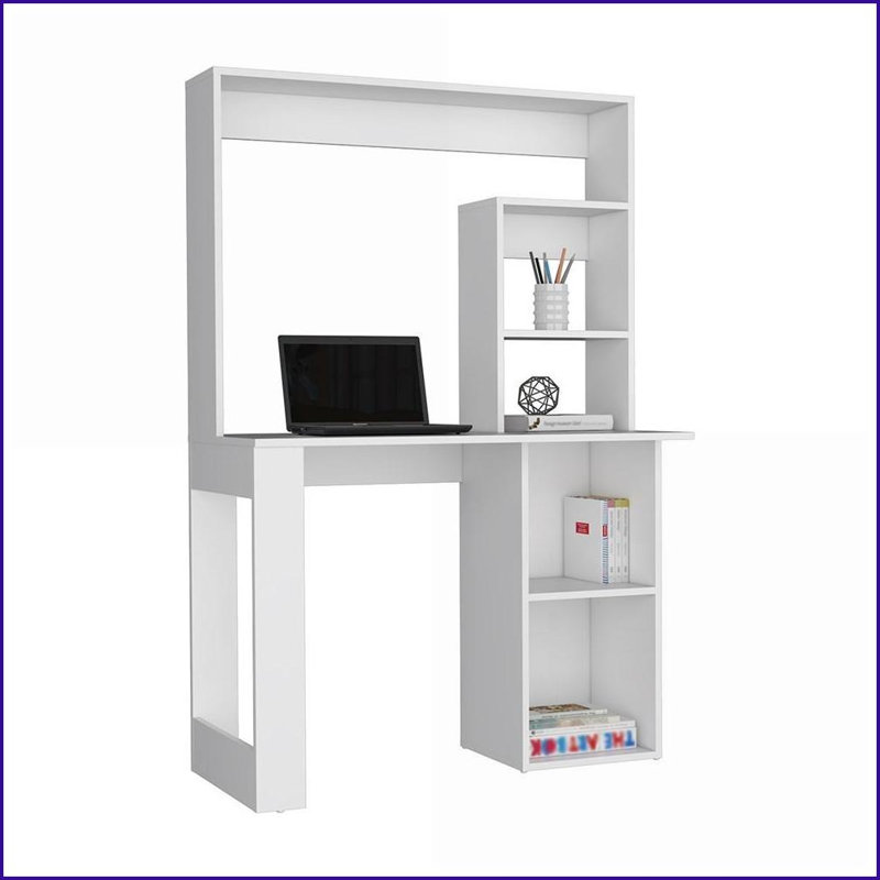 Bureaux | Bureau avec rehausse Maine & amp; Tablettes, surface de travail de 38,8 W | Blanc | Bois d'ingénierie, Blanc