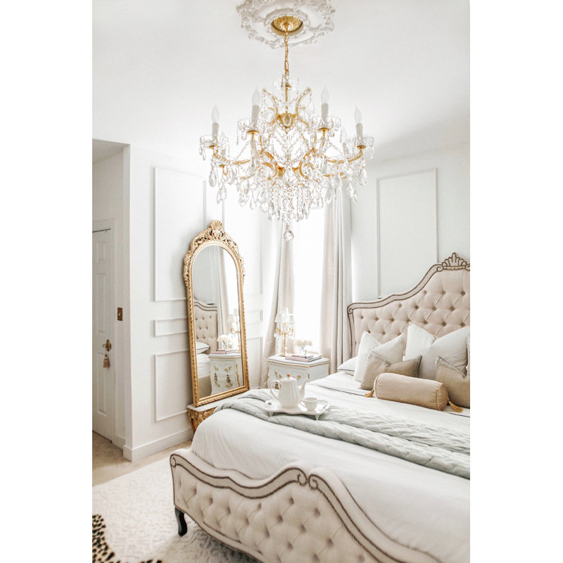 Lustre 9 lumières façon bougie avec détails en cristal Weekes, Or, Taillé à la main