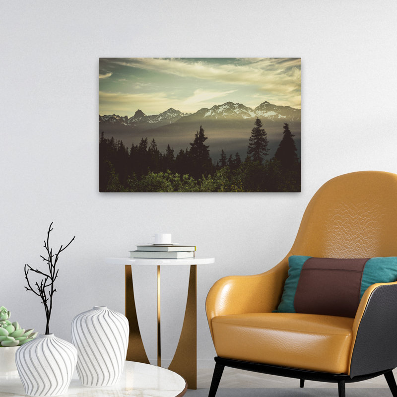 Forêt, lever du soleil, paysage, montagne, arbre, nature, photographie, art contemporain, H 24 po x l 16 po