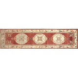 One-of-a-Kind Hand-Knotted 1960s 3'6" x 13'8" Runner Wool Area Rug in Red/Beige/Blue