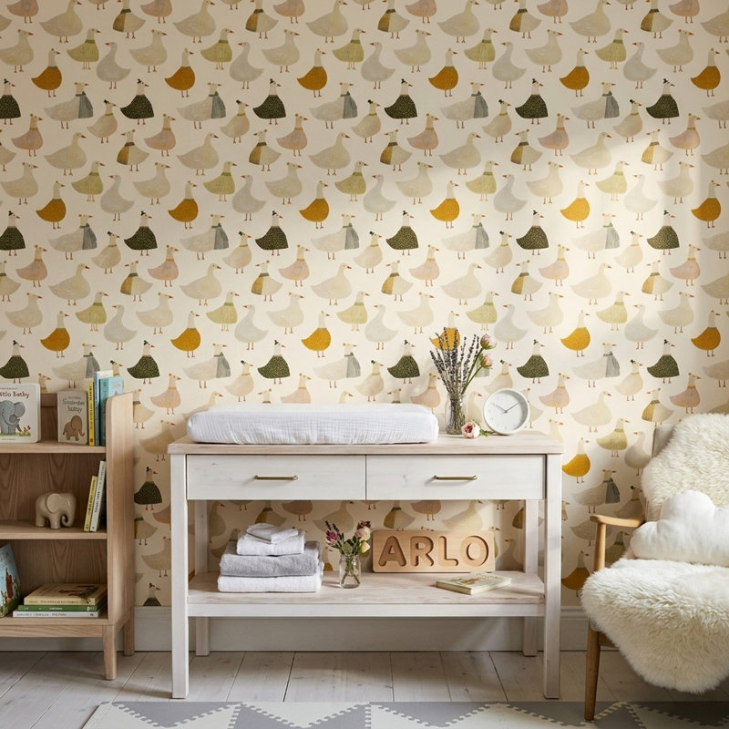 Papier peint avec motif de canard et bernache, Non tissé, non collé