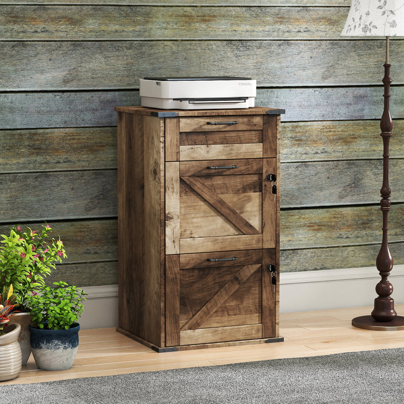 Porte de grange 3 tiroirs en bois avec serrure H 30,71 po, Gris délavé