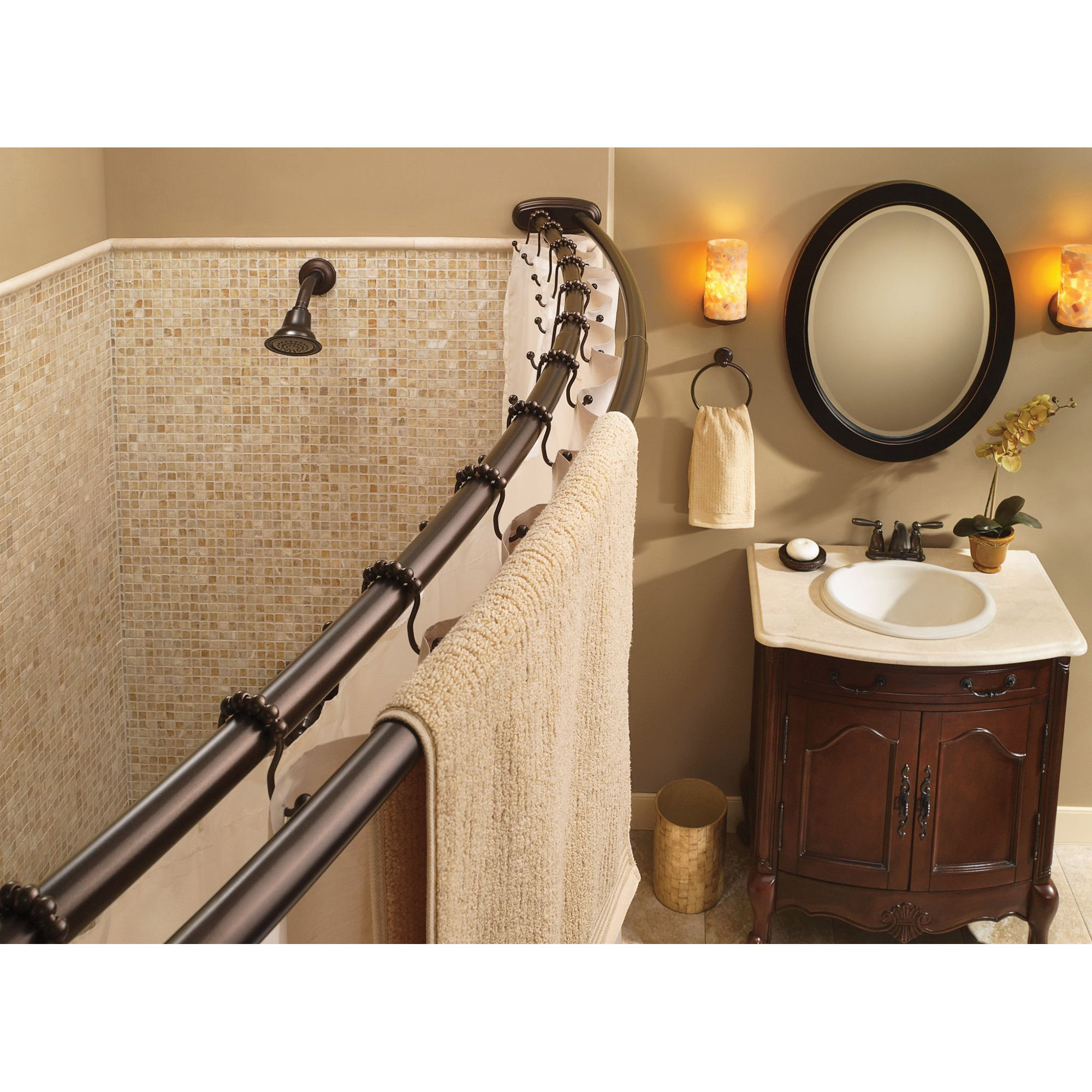 Adjustable Double Curved Shower Curtain Rod, Old World Bronze