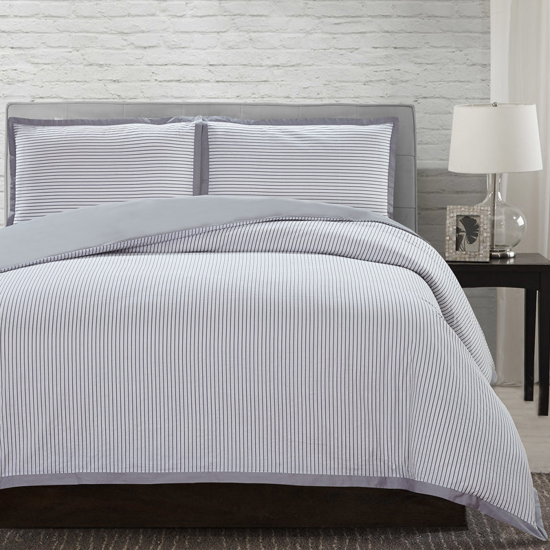  Reversible 2 Piece Duvet Cover Set, Queen Duvet Cover + 2 Shams, Gray