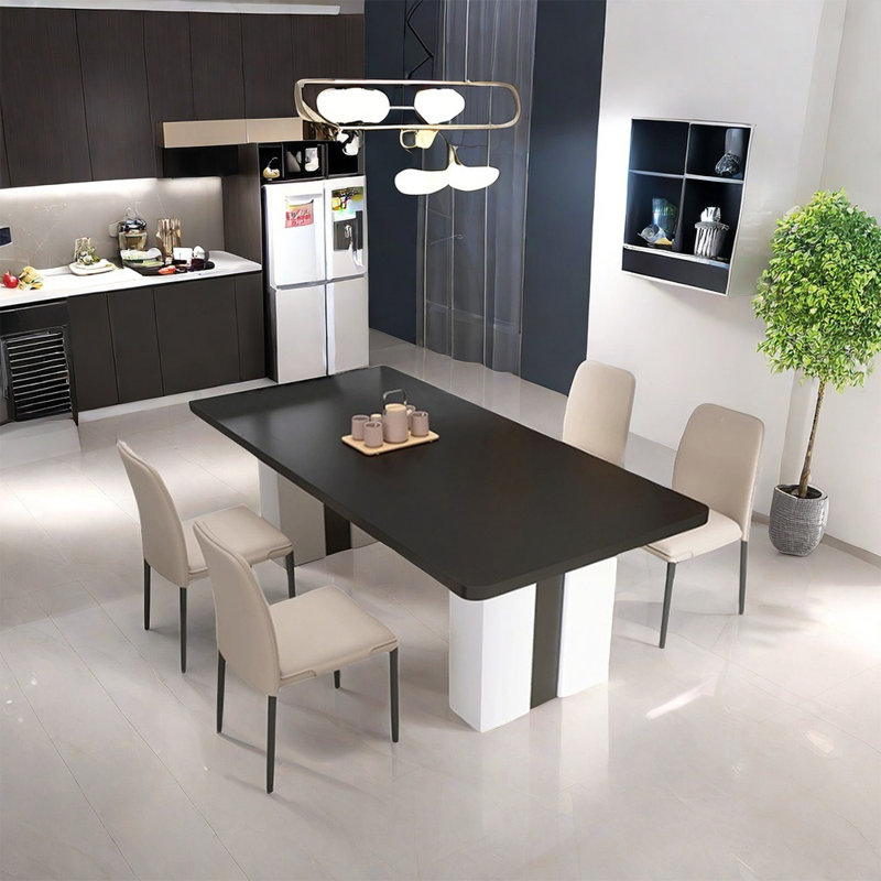Modern minimalist black dining table sets, 29.5"H x 70.9"L x 31.5"W
