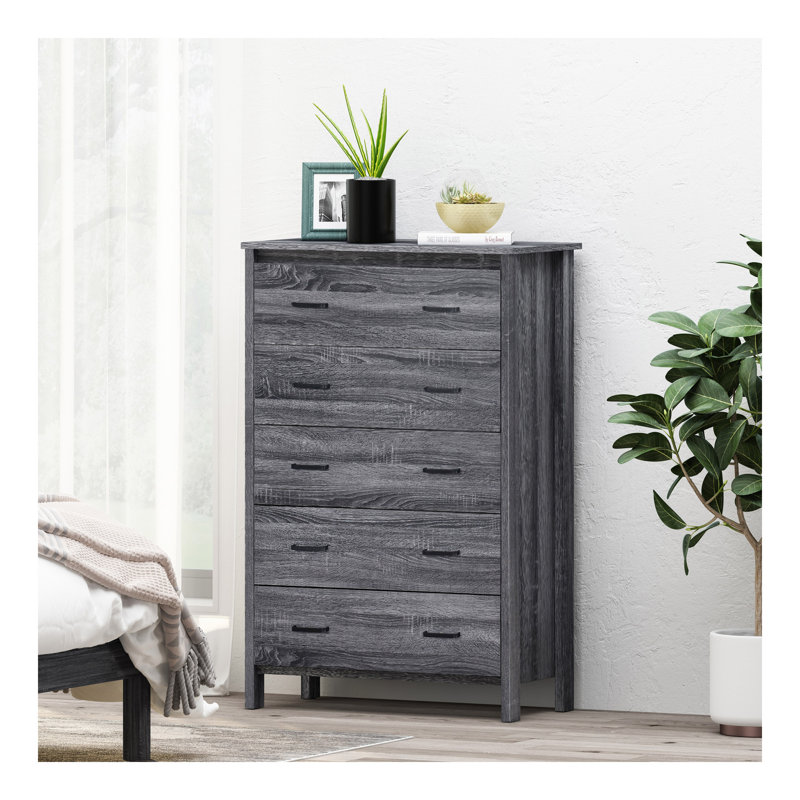 Commode 5 tiroirs Toolless, Gris foncé
