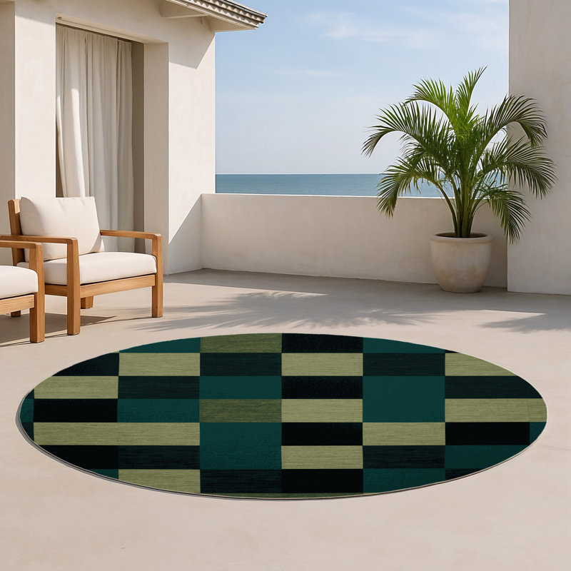 Tapis d'intérieur et d'extérieur à carreaux vert, Rond 5 pi