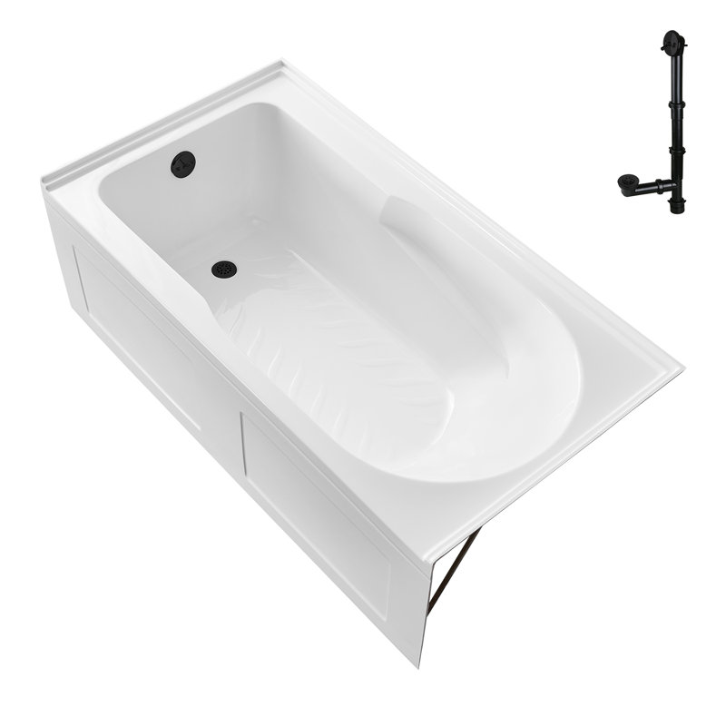 Streamline 60 in. x 32 in. Acrylic Left-Hand Drain Alcove Bathtub in Glossy White With External Drain, Matte Black