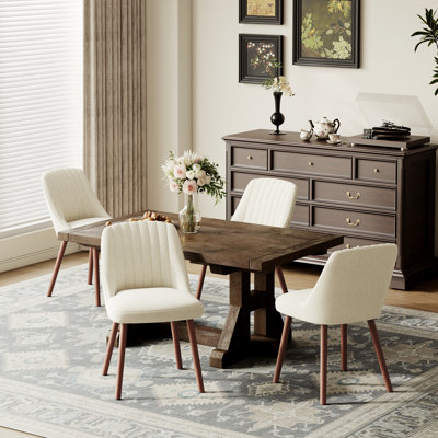 Modern Channel Tufted Upholstered Dining Chairs with Solid Wood Legs