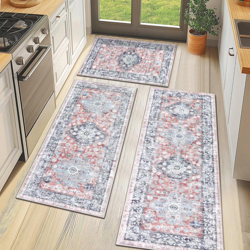 Machine Washable Non-Slip Kitchen Mat, Red