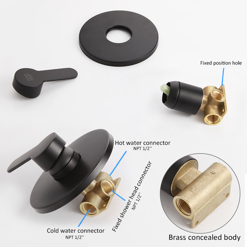 Robinet de douche avec valve brute, Noir mat