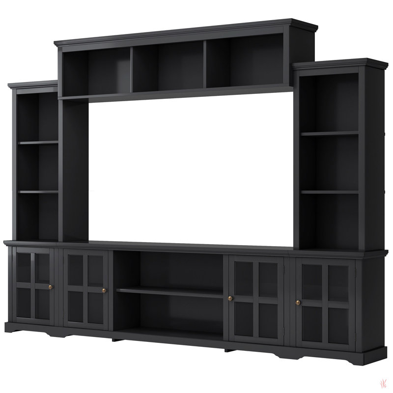 Minimalism Entertainment Wall Unit With Bridge, Modern Tv Console Table For Tvs Up To 70", Multifunctional Tv Stand With Tempered Glass Door