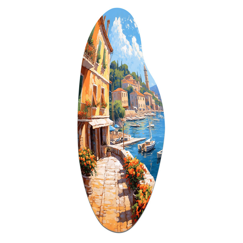 Art mural Italie asymétrique incurvé en métal Italie, H 30 po x l 11 po