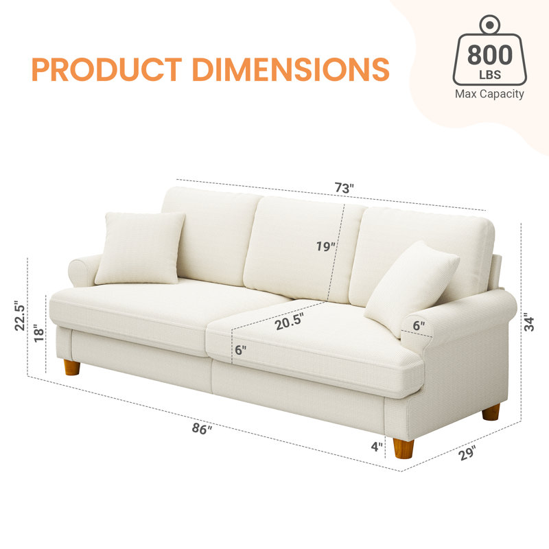 Canapé standard en chenille 3 places avec coussins à ressorts 86 po Winston Porter, Beige
