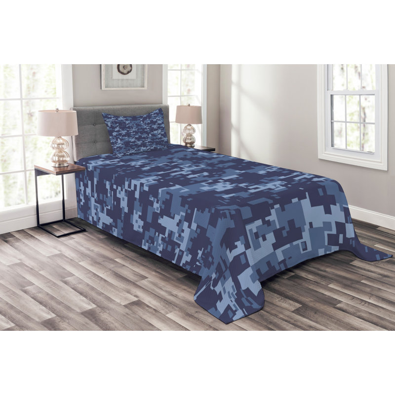 Adhara Navy Microfibre Bedspread Set, 175 x 225 cm